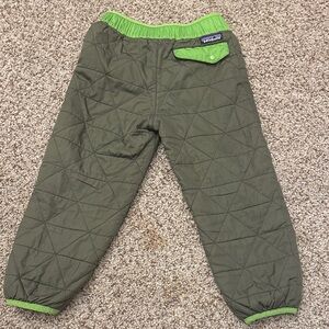 Patagonia kids reversible Green Quilted Pants with Lime Accents